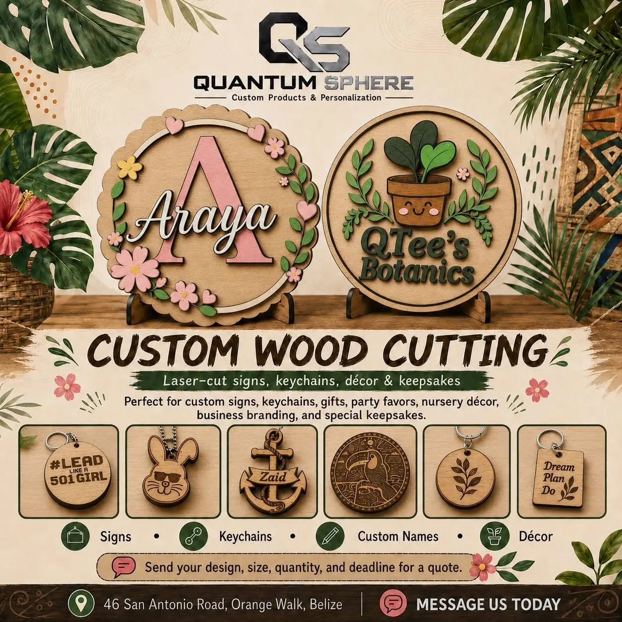 Original Quantum Sphere custom wood cutting flyer