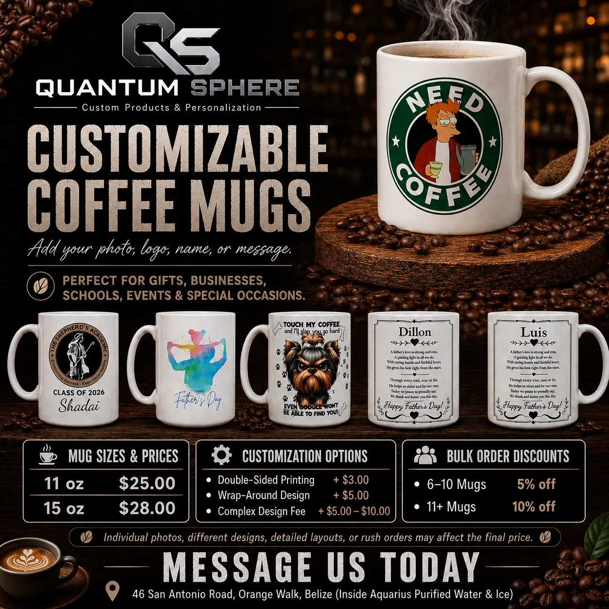 Customizable Coffee Mug flyer by Quantum Sphere